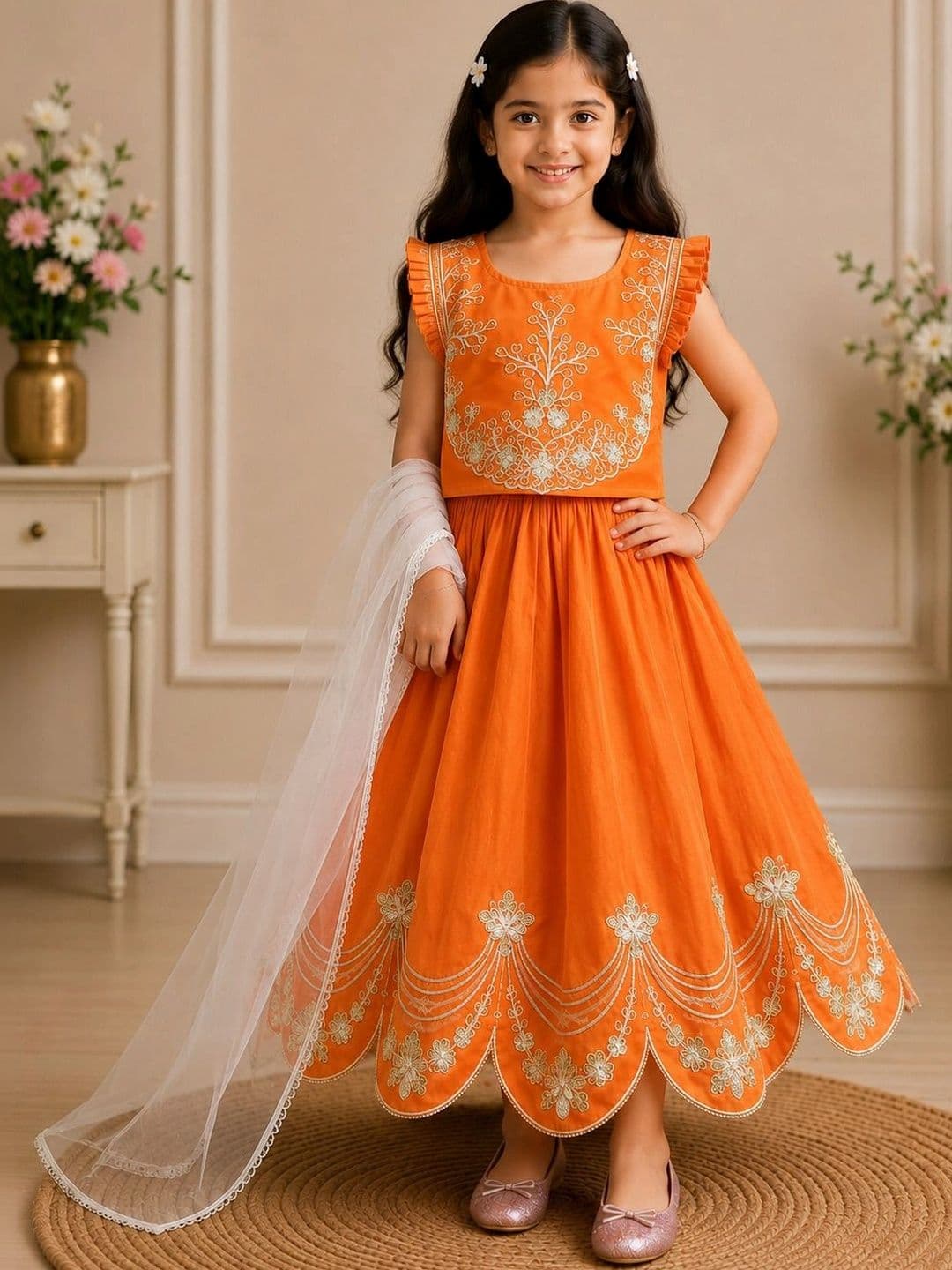 KALINI Girls Embroidered Thread Work Ready to Wear Lehenga & Blouse With Dupatta - view 1