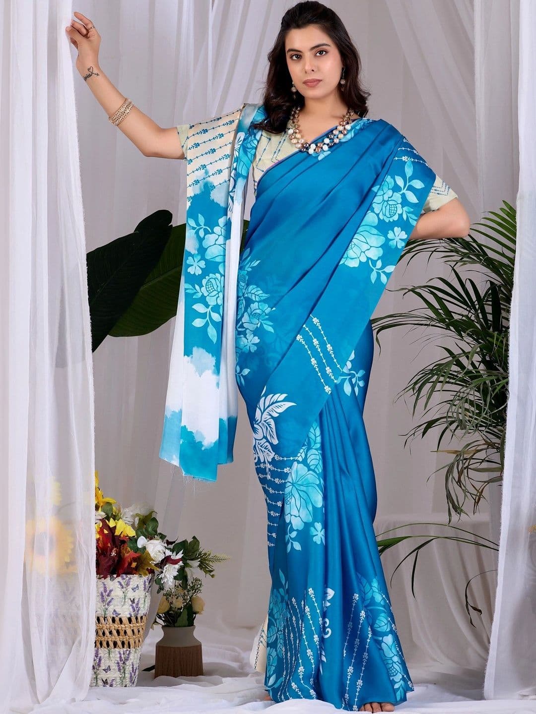 LeeliPeeri Designer Floral Satin Designer Saree thumbnail 3