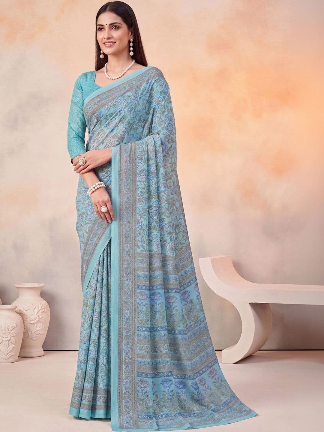 Anouk Floral Poly Crepe Designer Saree thumbnail 6