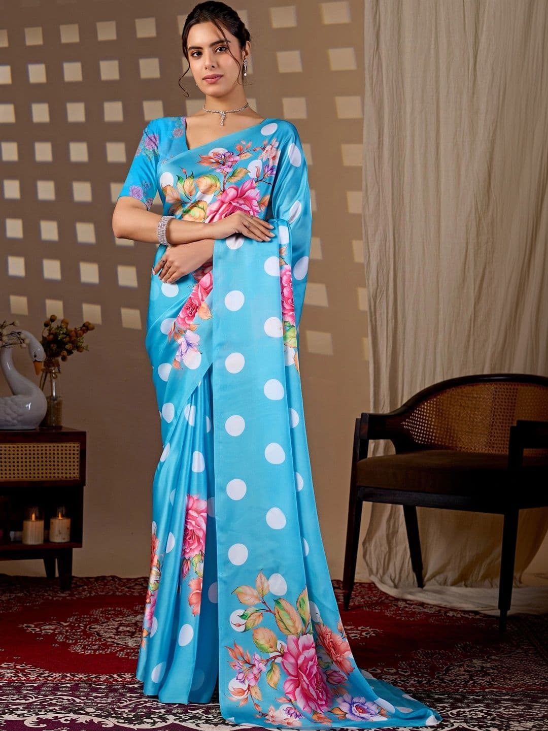LeeliPeeri Designer Floral Satin Designer Saree - view 1