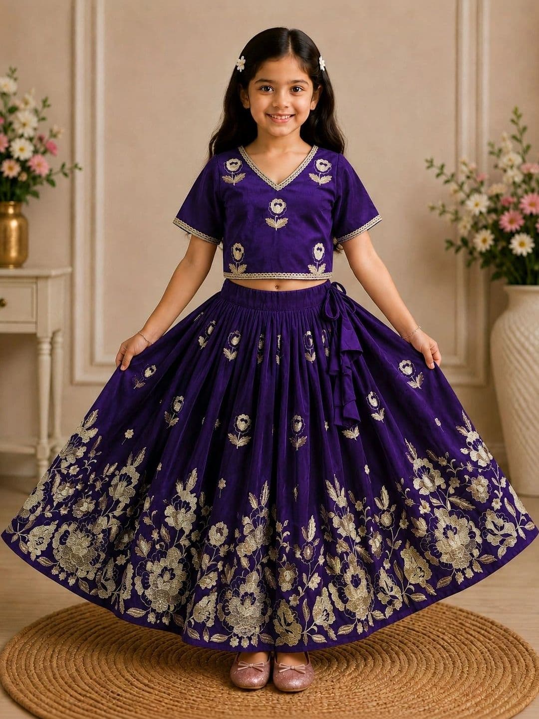 KALINI Girls Embroidered Thread Work Ready to Wear Lehenga & - view 1