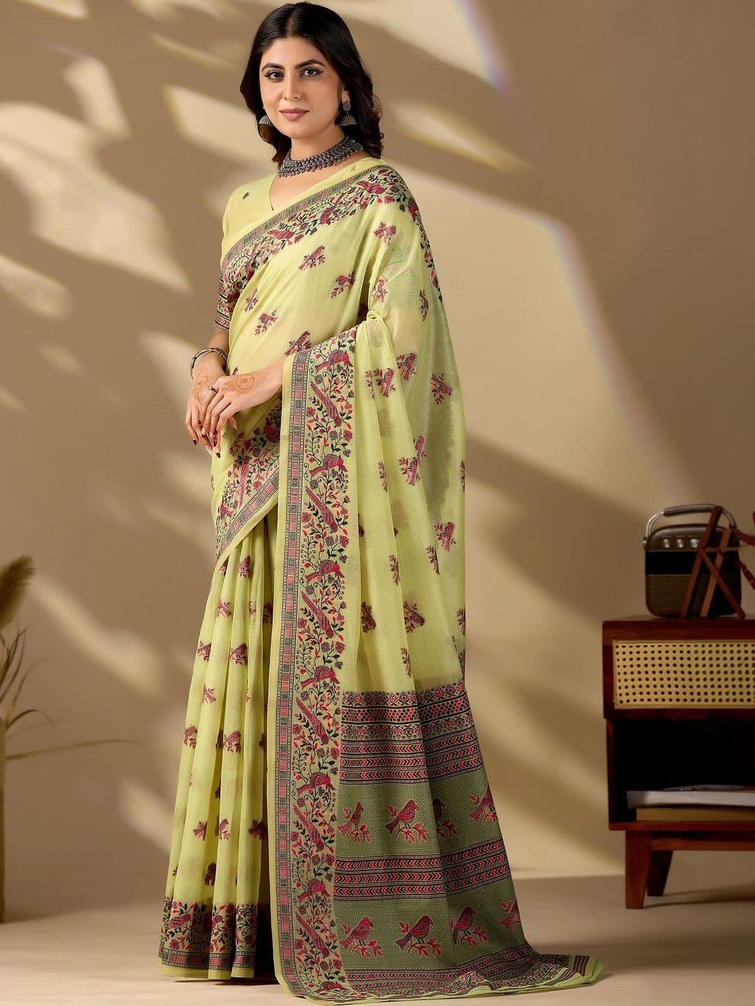 ERIKA Floral Pure Cotton Designer Bhagalpuri Saree thumbnail 6