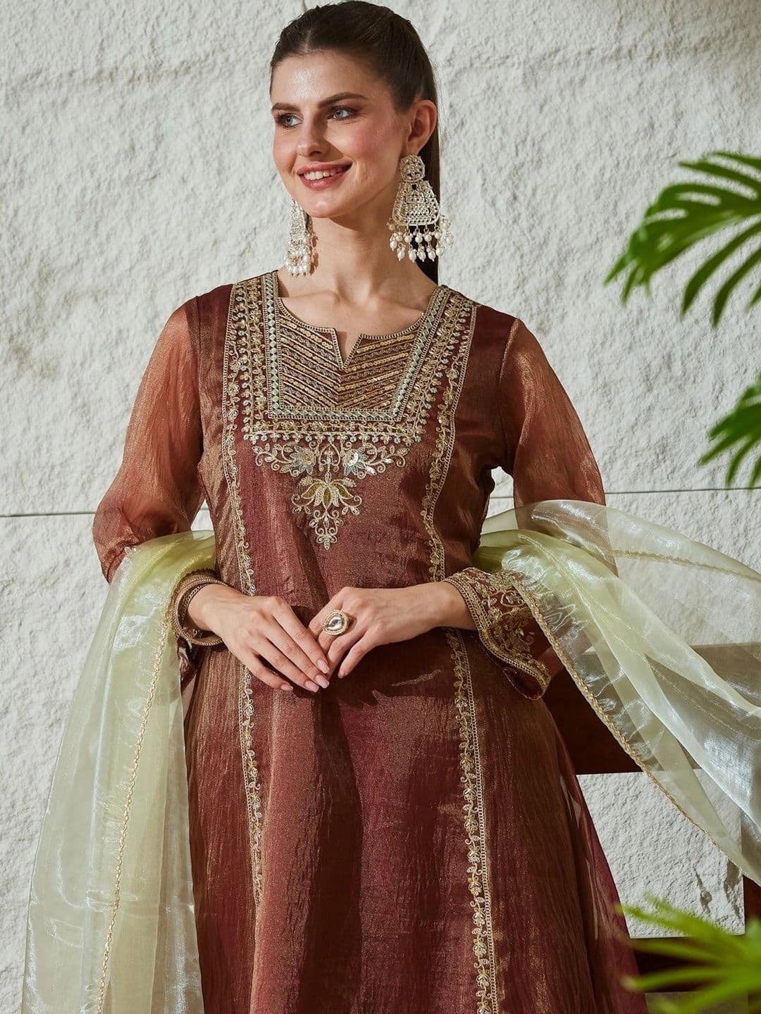 MOKOSH Women Ethnic Motifs Embroidered Regular Pure Silk Kurta with Palazzos & Dupatta thumbnail 6