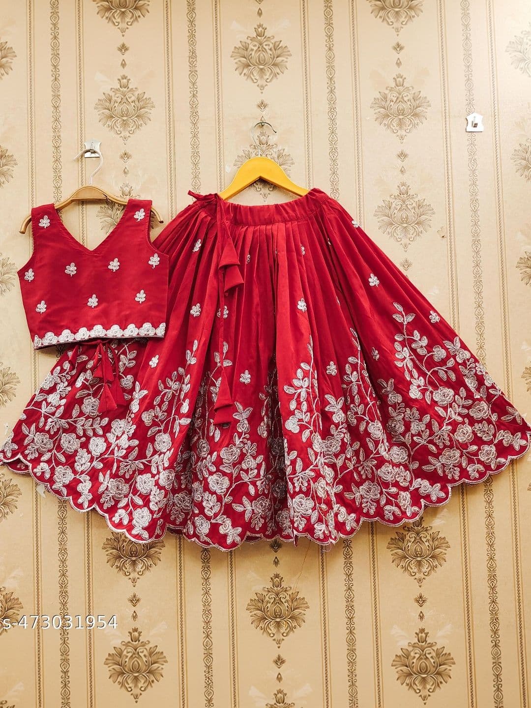KALINI Girls Embellished Thread Work Ready to Wear Lehenga & thumbnail 4