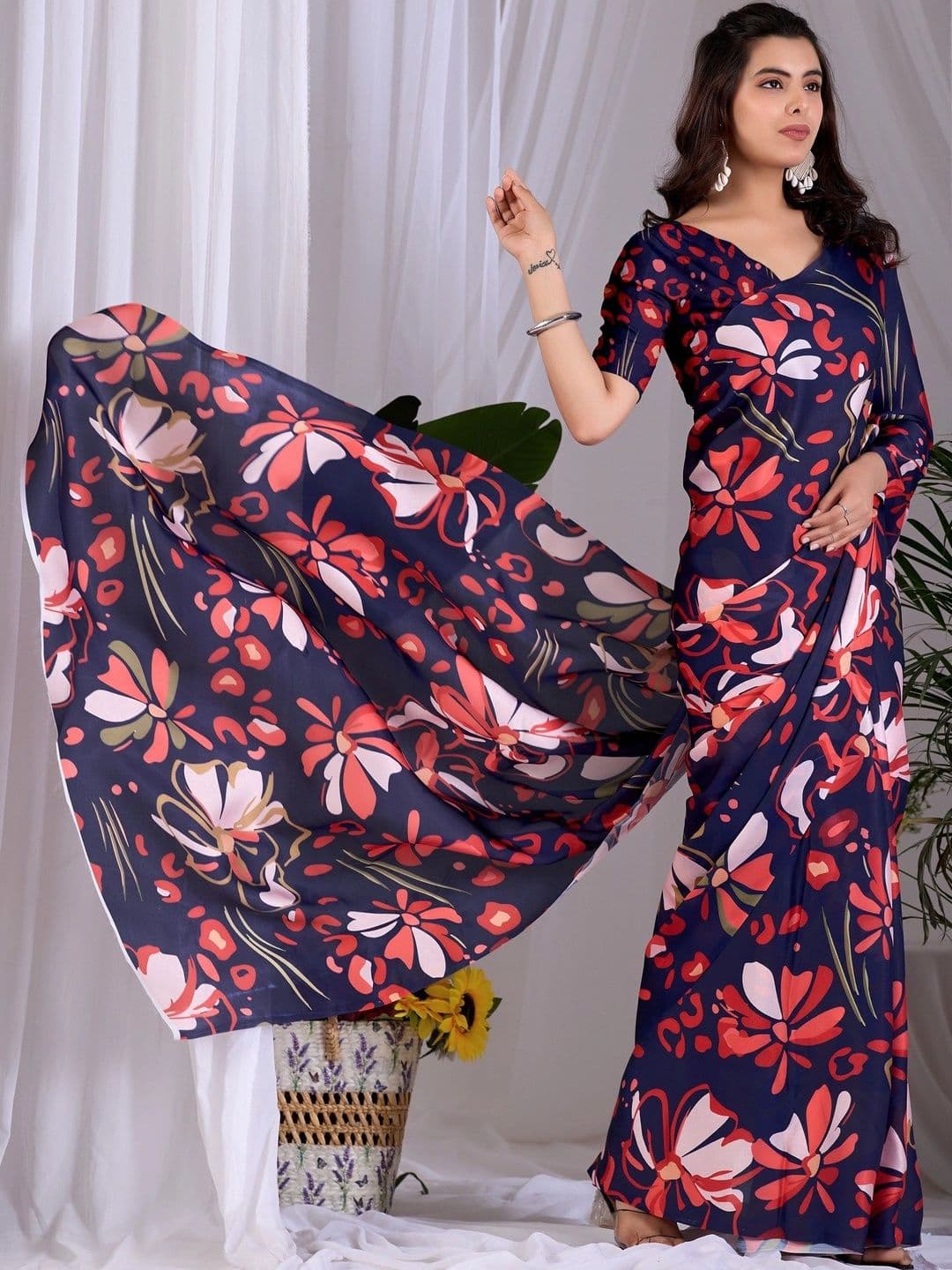 LeeliPeeri Designer Floral Satin Designer Saree thumbnail 6