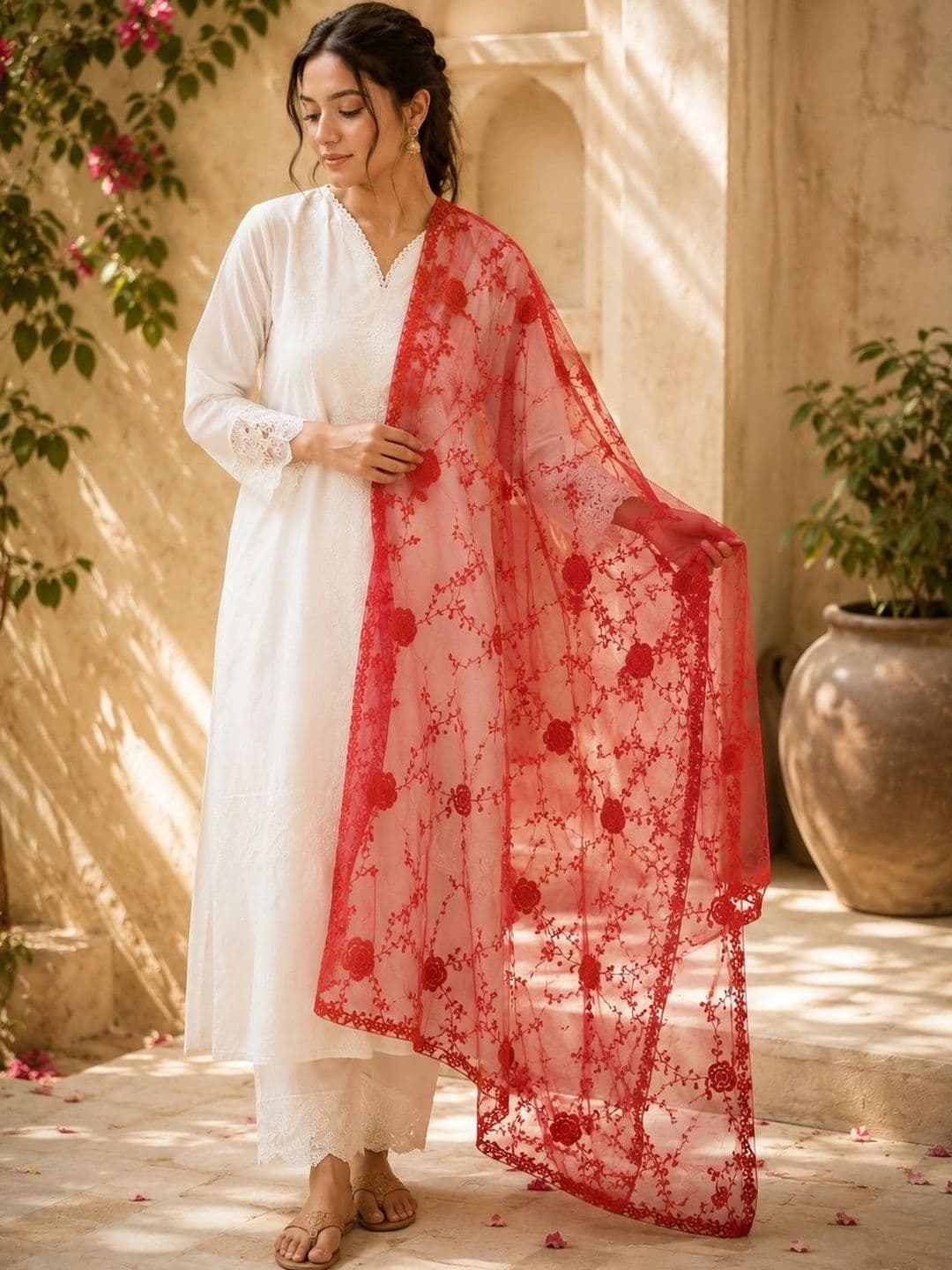 STUTI FASHION Ethnic Motifs Embroidered Dupatta with Thread Work thumbnail 2
