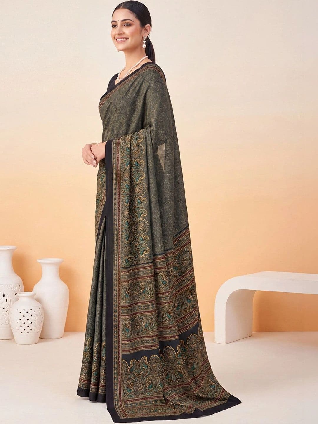 Anouk Paisley Poly Crepe Designer Saree thumbnail 4