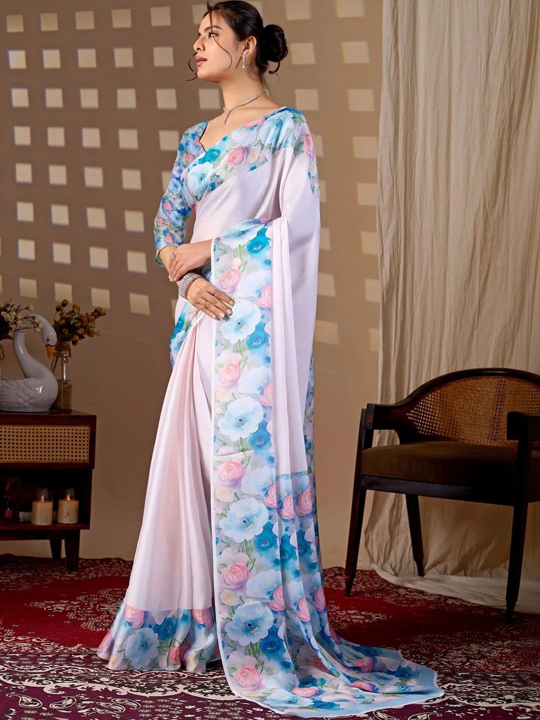 LeeliPeeri Designer Floral Satin Designer Saree thumbnail 7
