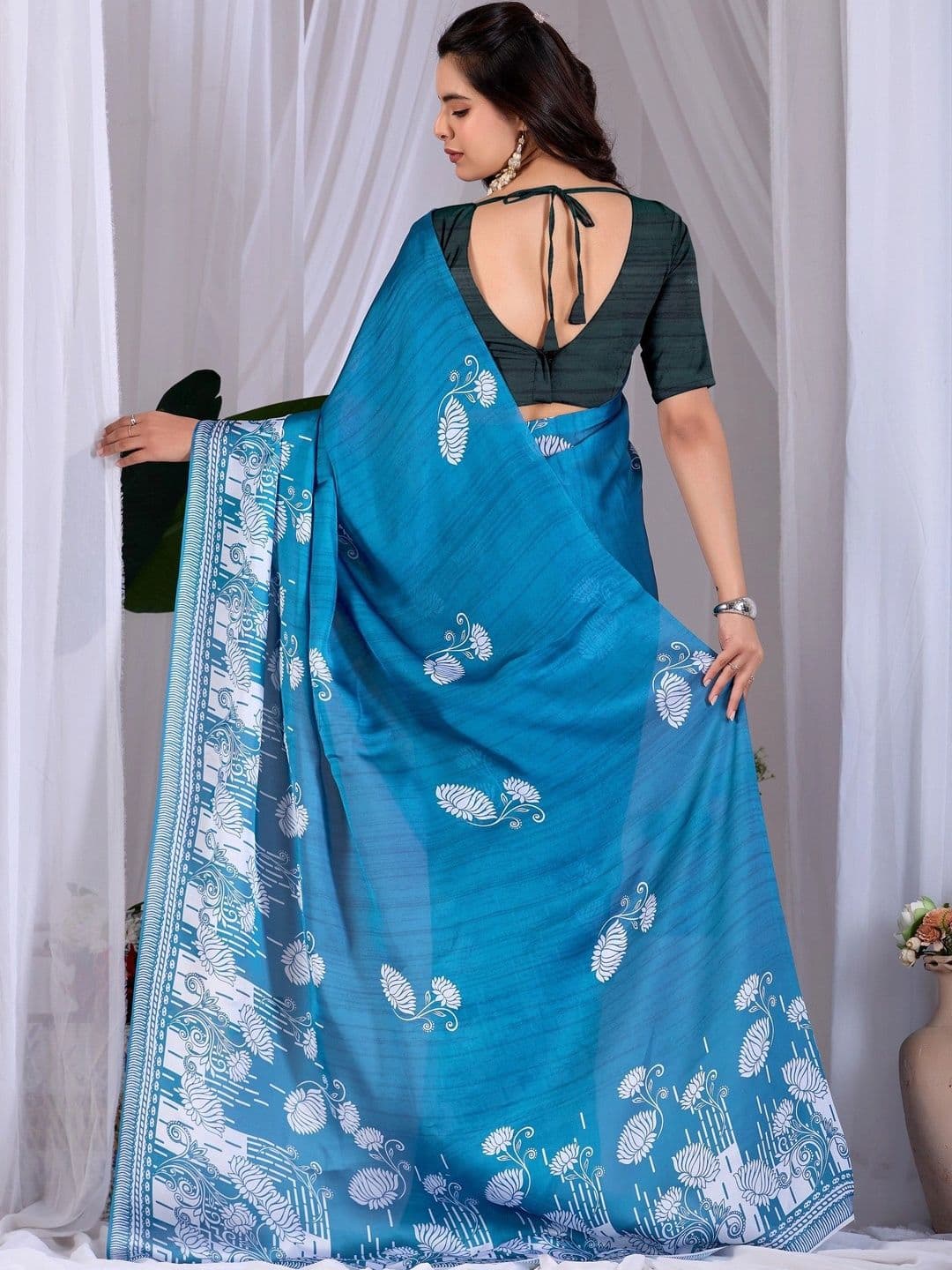 LeeliPeeri Designer Floral Satin Designer Saree thumbnail 6