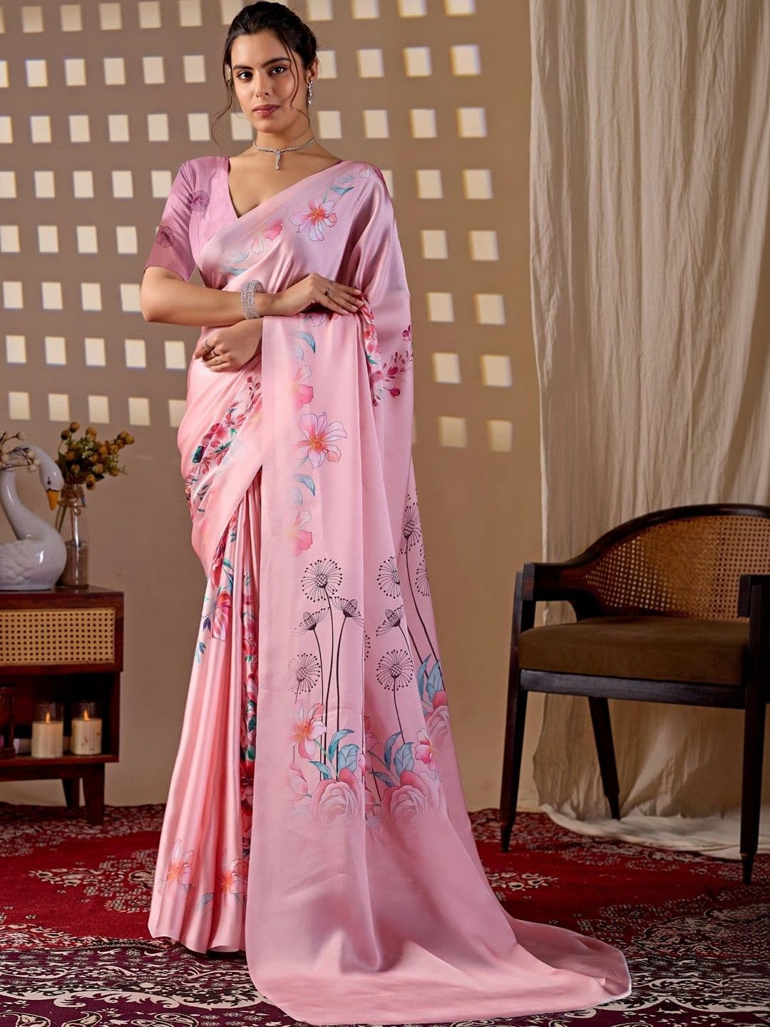 LeeliPeeri Designer Floral Satin Designer Saree - view 1