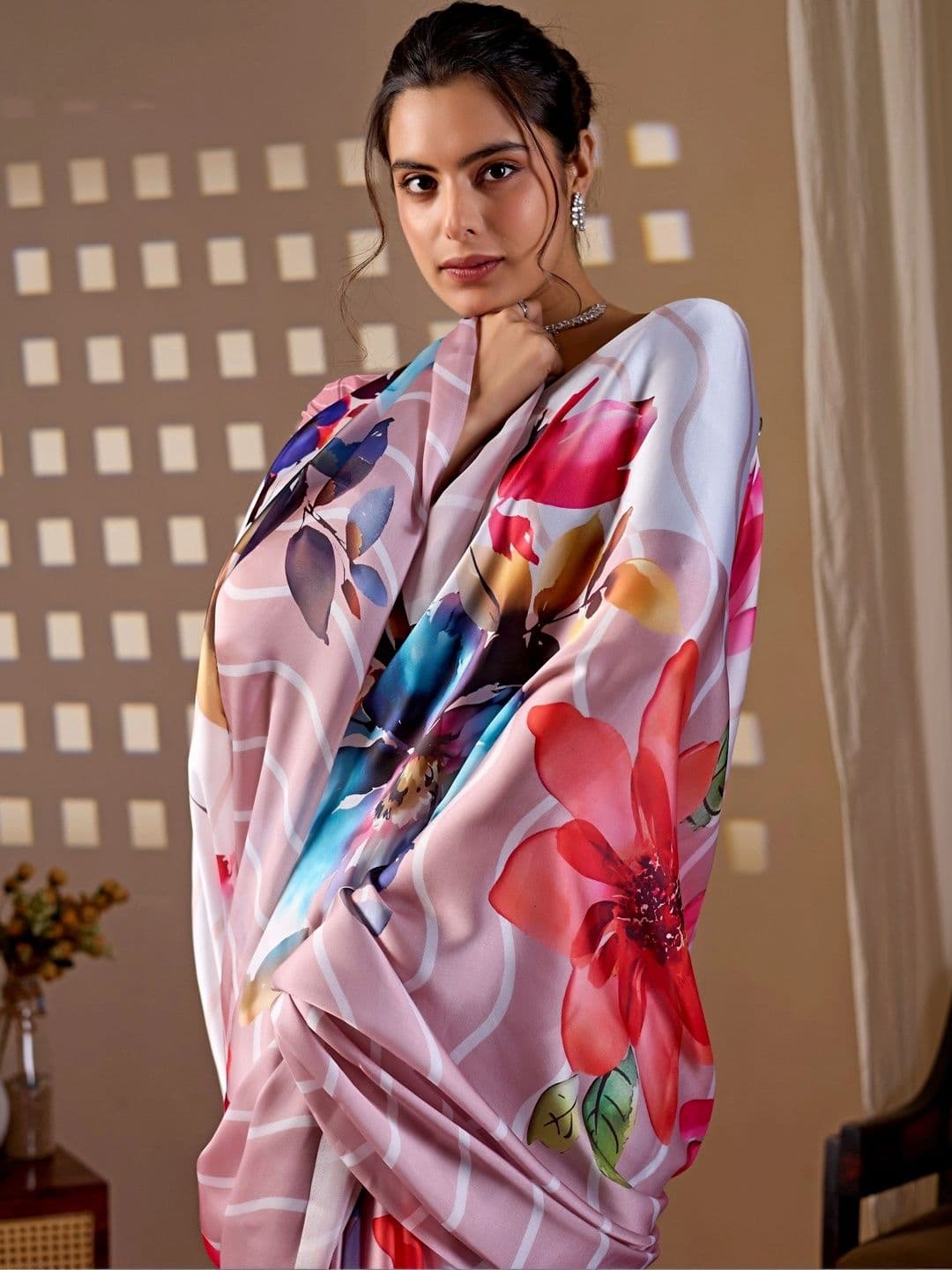 LeeliPeeri Designer Floral Satin Designer Saree thumbnail 3