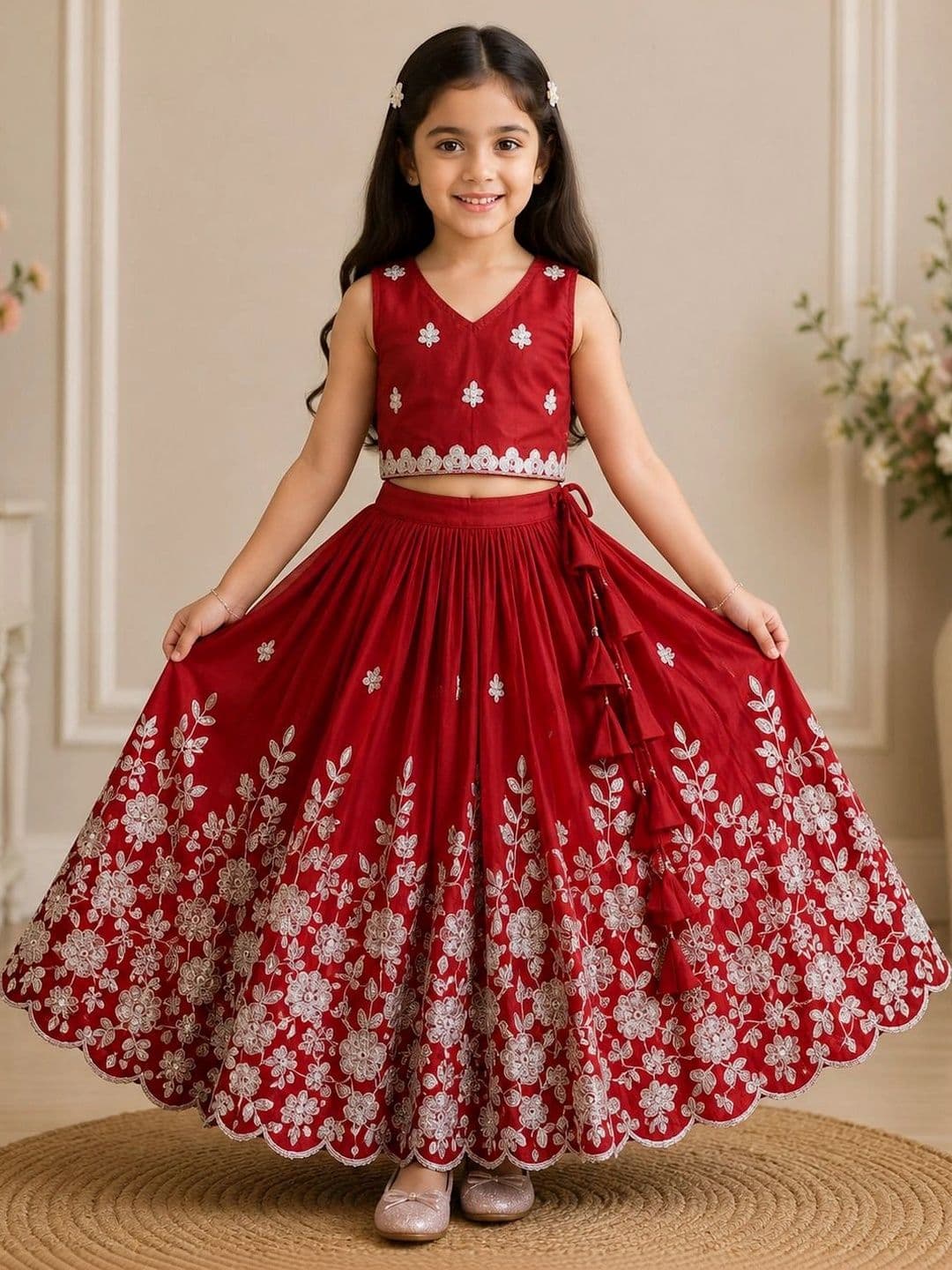 KALINI Girls Embellished Thread Work Ready to Wear Lehenga & - view 1