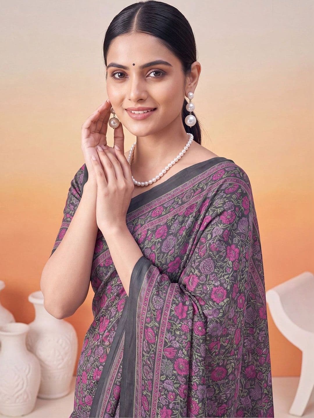 Anouk Floral Poly Crepe Designer Saree thumbnail 5