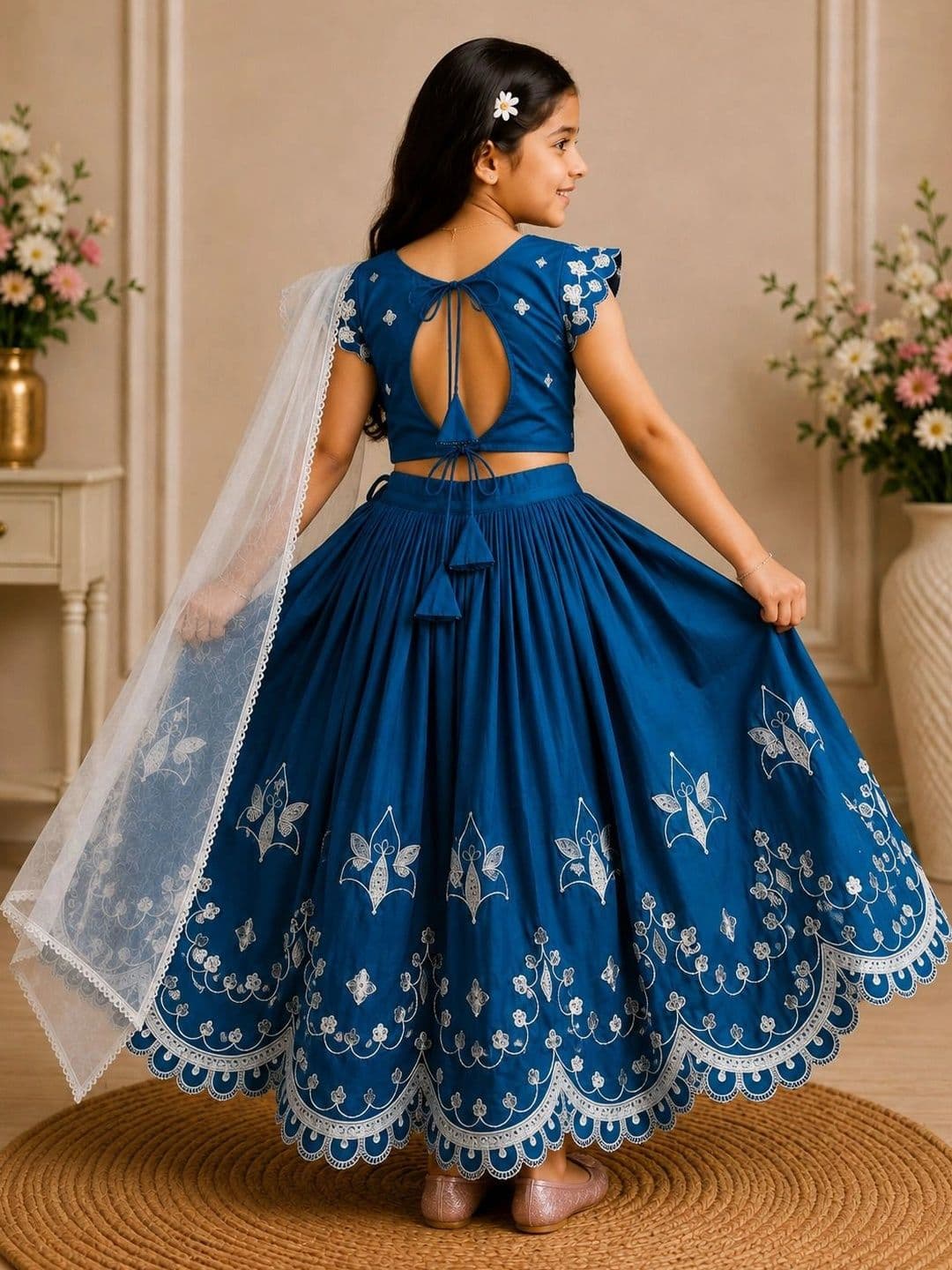 KALINI Girls Embellished Thread Work Ready to Wear Lehenga & Blouse With Dupatta thumbnail 4