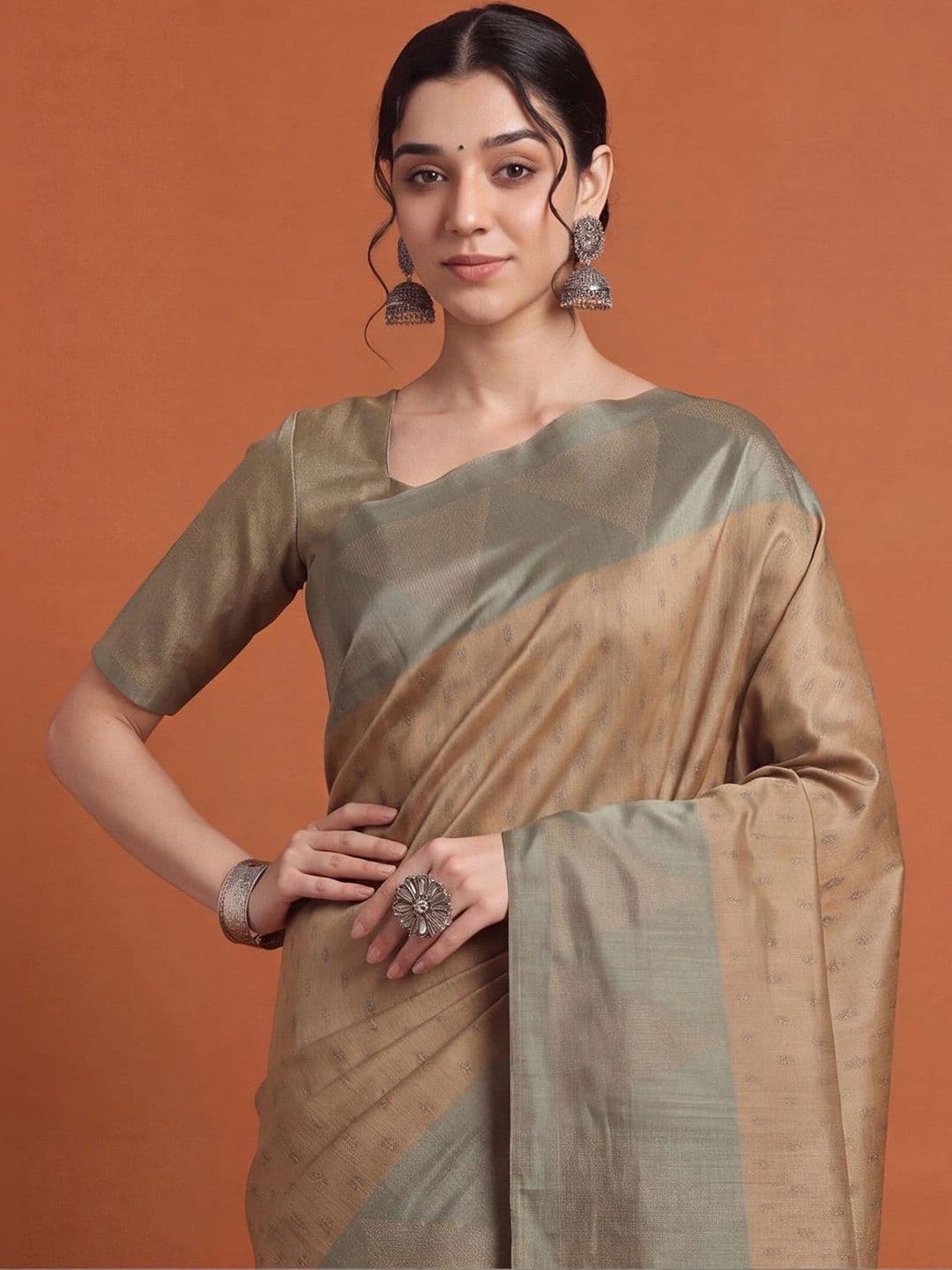 Anouk Woven Design Silk Blend Designer Tussar Saree thumbnail 7