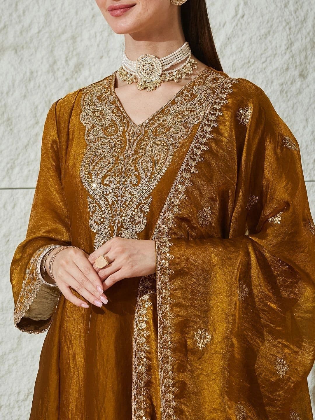 MOKOSH Women Embroidered Anarkali Kurta and Palazzo Set with Dupatta thumbnail 3