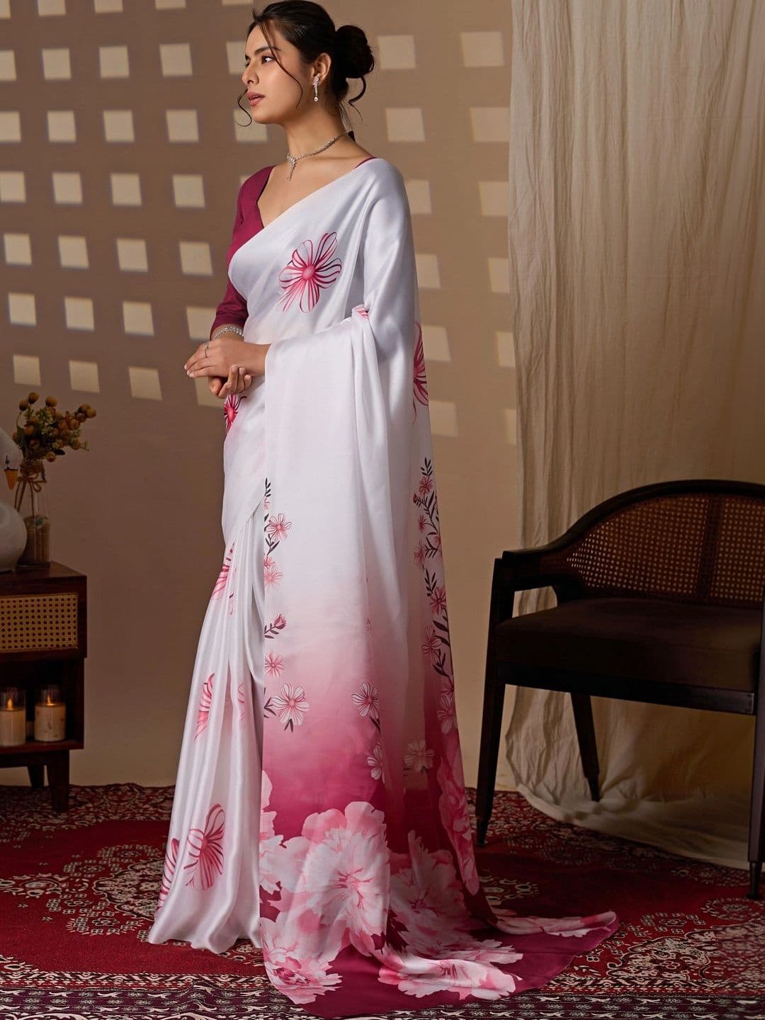 LeeliPeeri Designer Floral Satin Designer Saree thumbnail 5