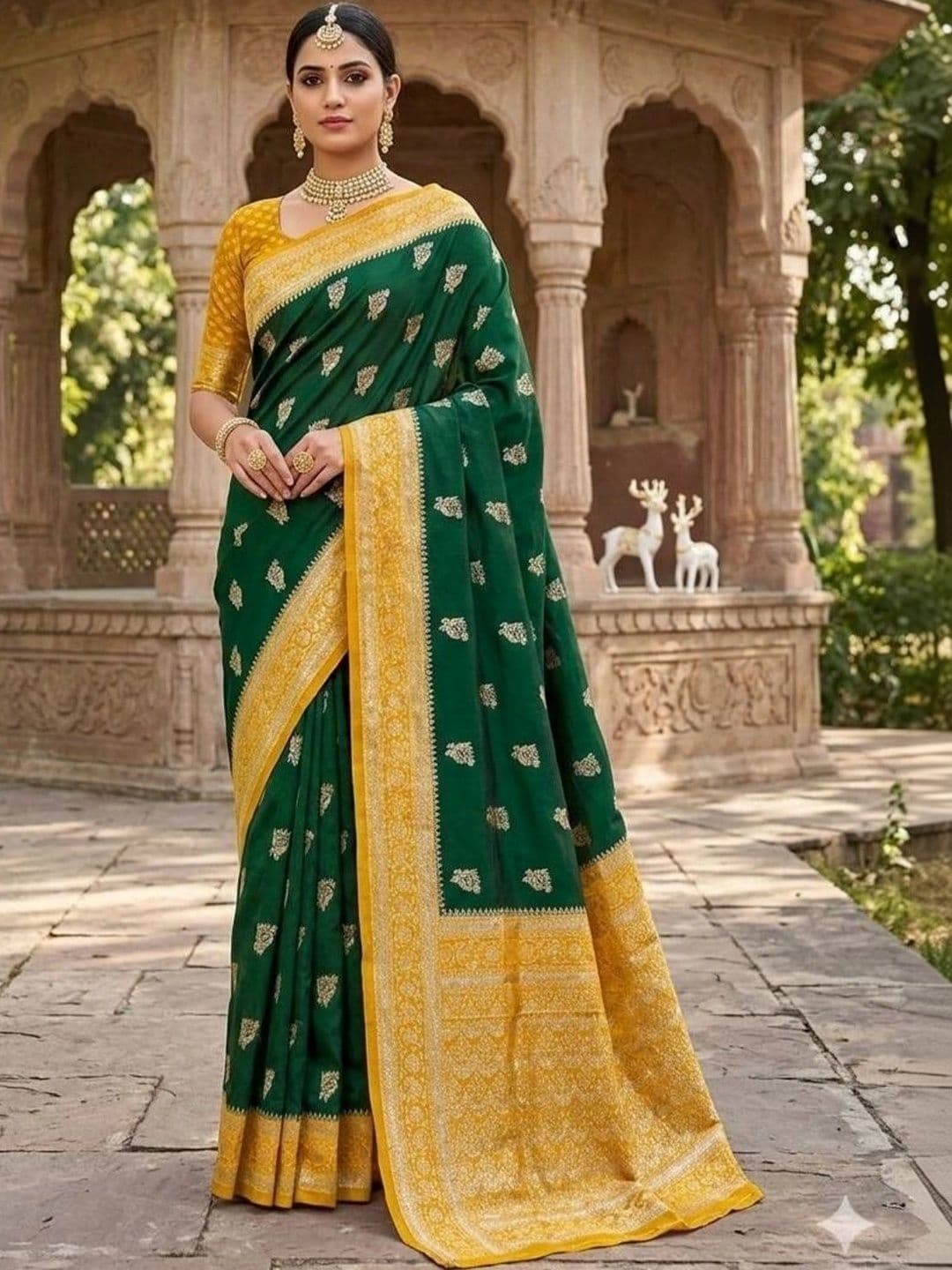all about you Woven Design Zari Silk Blend Heavy Work Kanjeevaram Saree - view 1