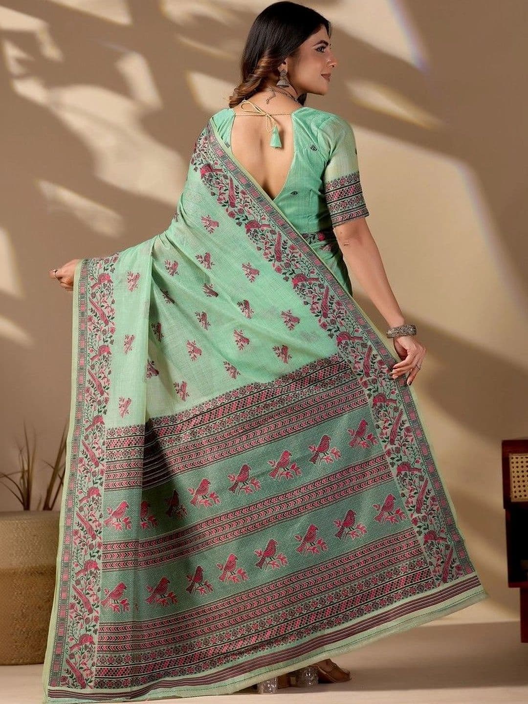 ERIKA Floral Pure Cotton Designer Bhagalpuri Saree thumbnail 5