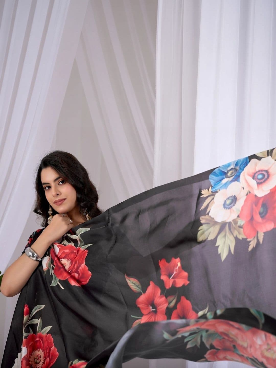 LeeliPeeri Designer Floral Satin Designer Saree thumbnail 2