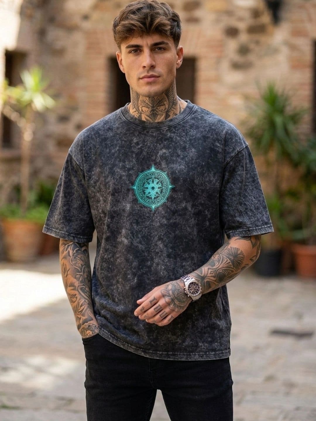 Moda Rapido Men Dyed Drop-Shoulder Sleeves T-shirt - view 1