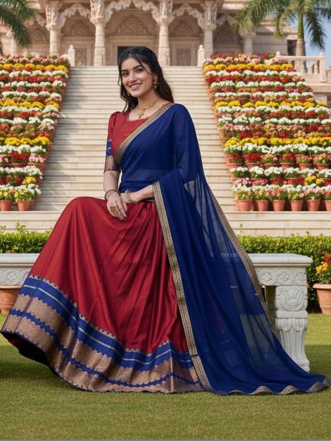 HERE&NOW Embroidered Unstitched Lehenga & Blouse With Dupatta thumbnail 4