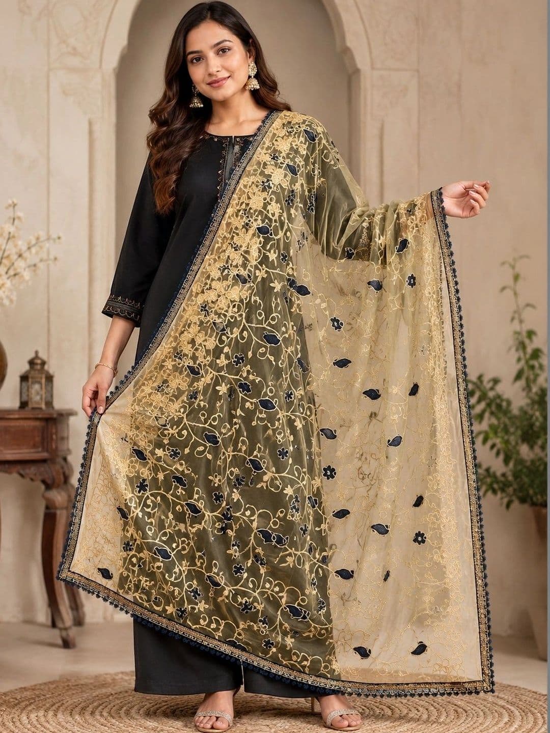 STUTI FASHION Embroidered Dupatta with Thread Work - view 1