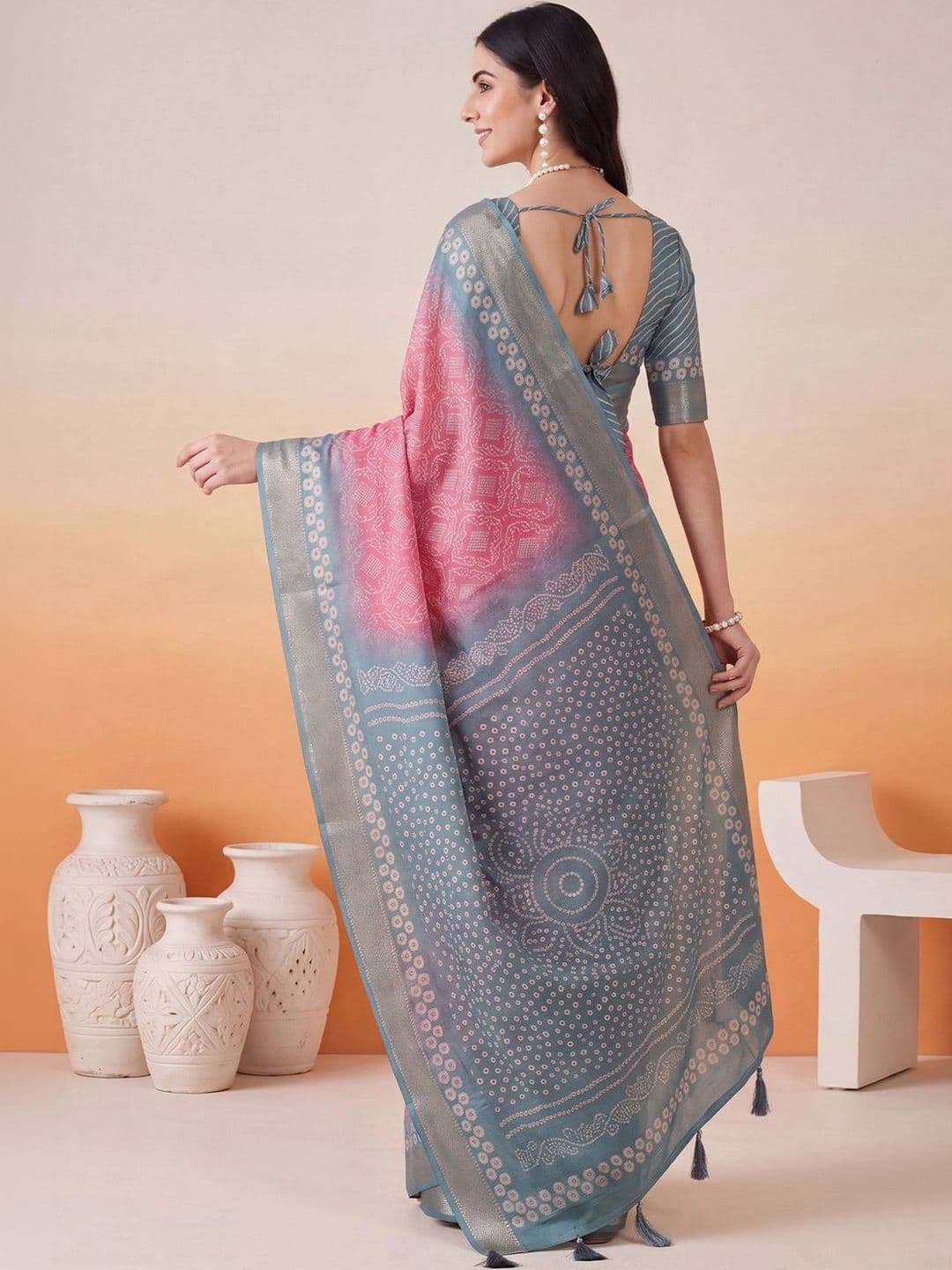 Anouk Bandhani Zari Designer Bandhani Saree thumbnail 5