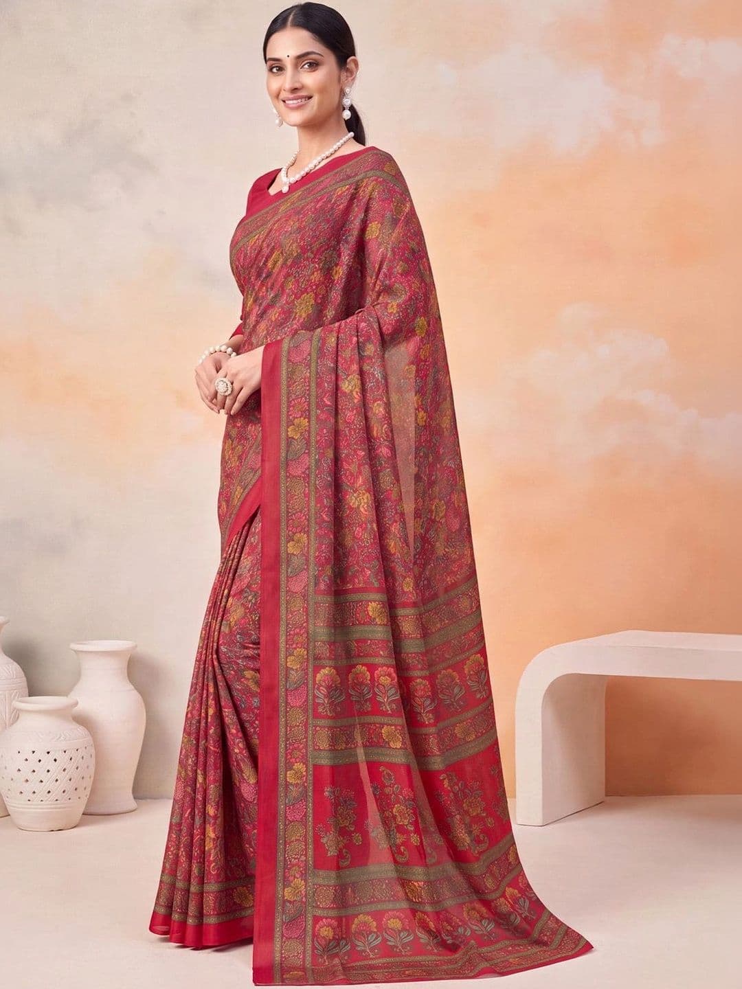 Anouk Floral Poly Crepe Designer Saree thumbnail 4