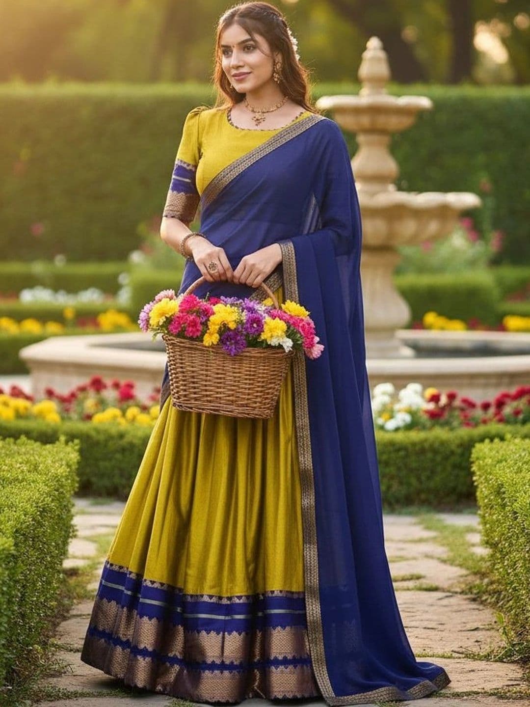 HERE&NOW Unstitched Lehenga & Blouse With Dupatta thumbnail 2