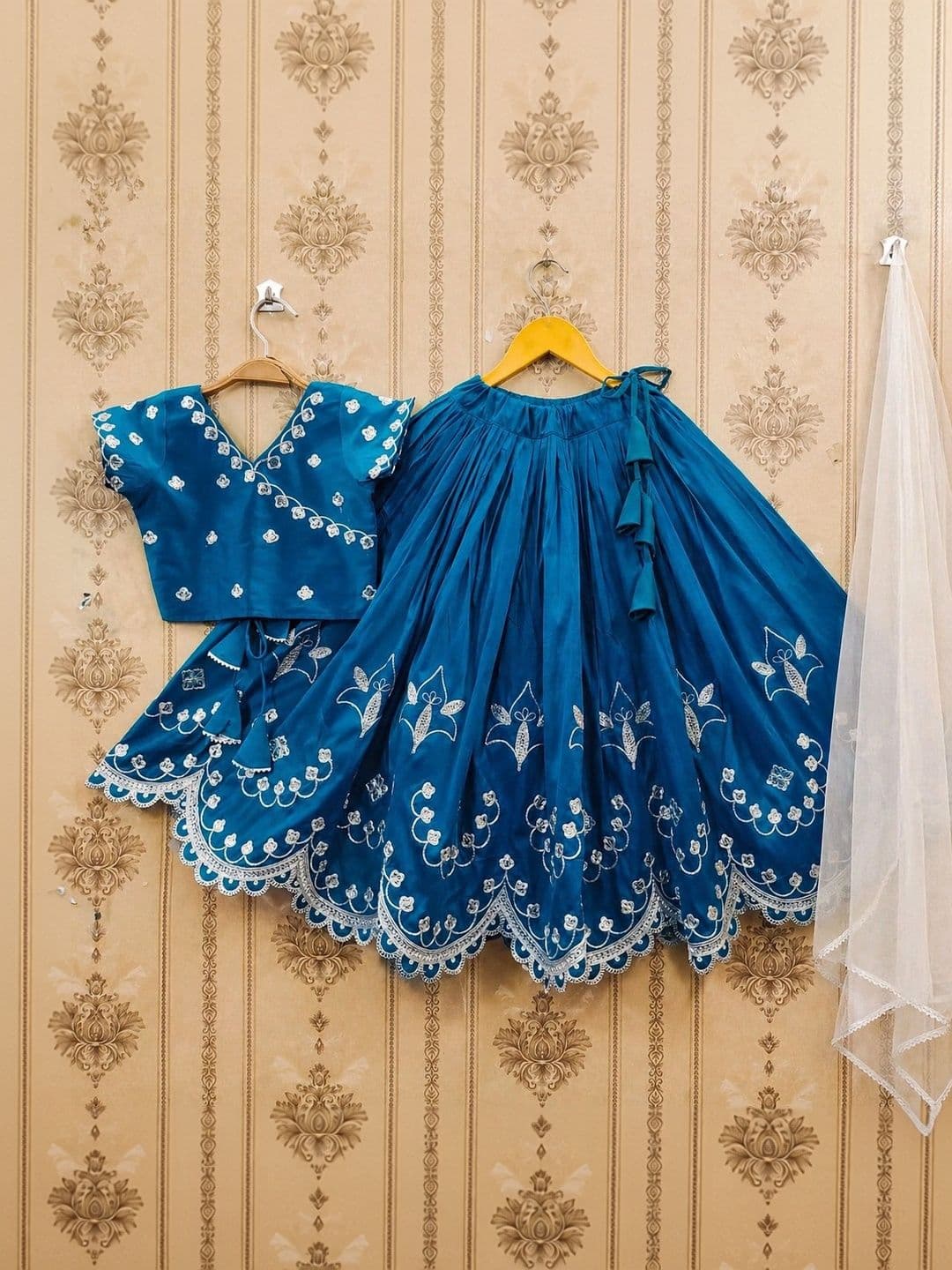 KALINI Girls Embellished Thread Work Ready to Wear Lehenga & Blouse With Dupatta thumbnail 5