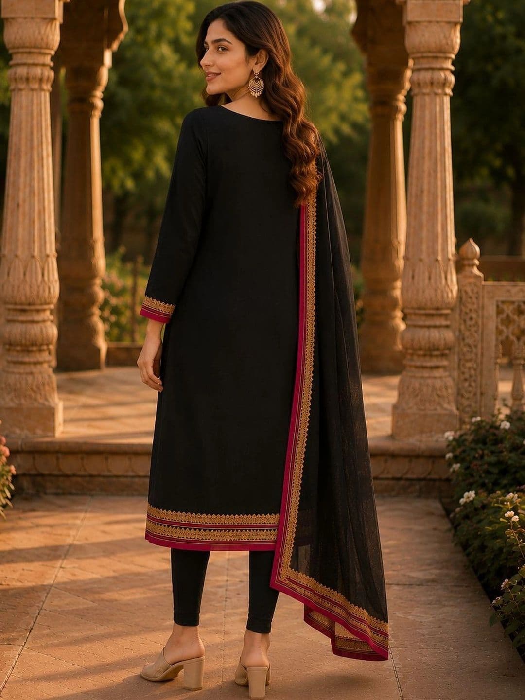 Sangria Women Ethnic Motifs Regular Thread Work Kurta With Dupatta thumbnail 2