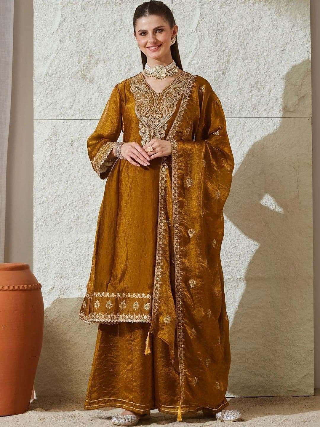 MOKOSH Women Embroidered Anarkali Kurta and Palazzo Set with Dupatta - view 1