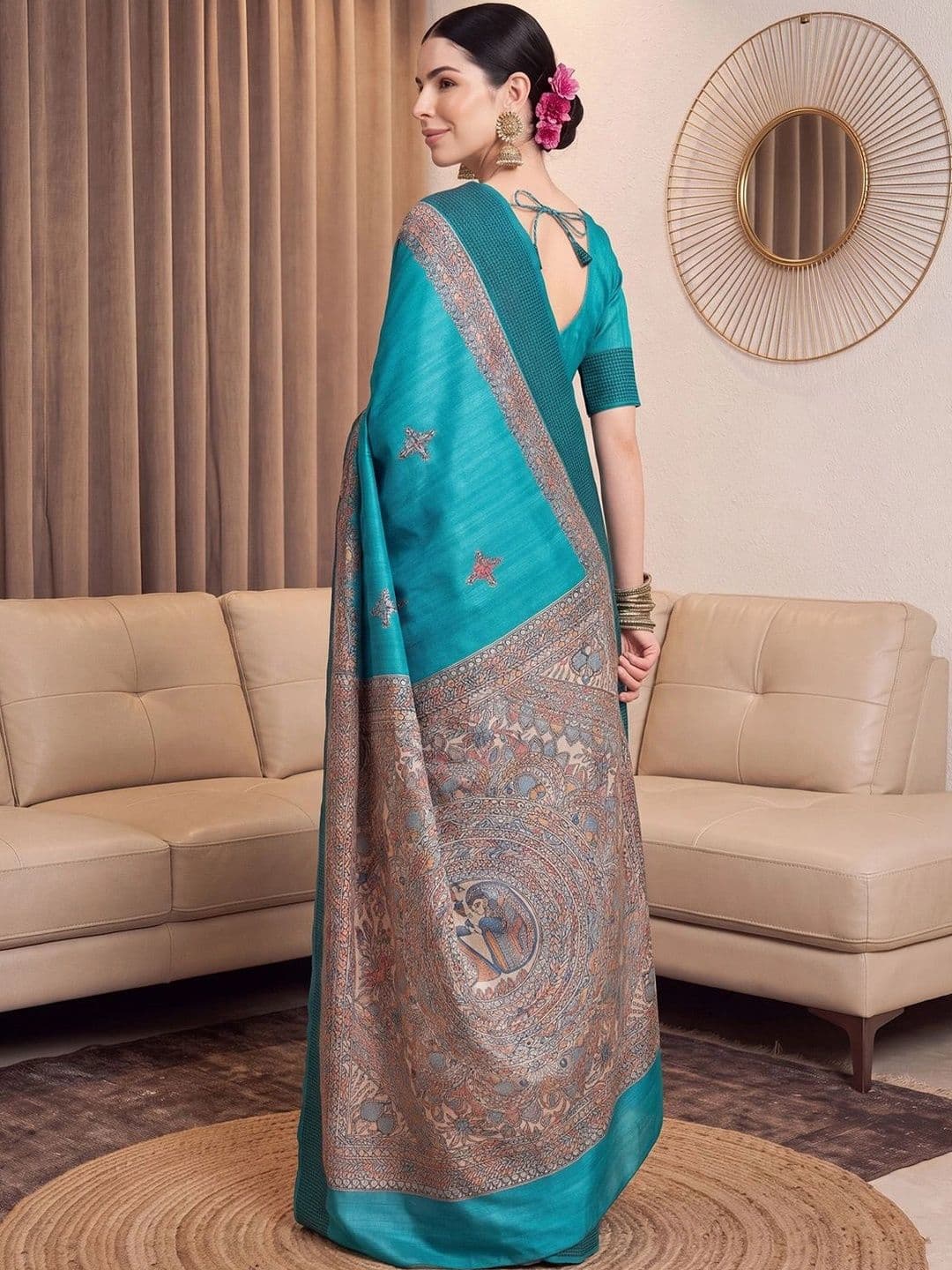 Anouk Woven Design Embroidered Silk Blend Designer Tussar Saree thumbnail 4
