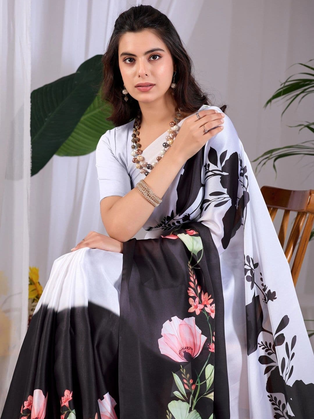 LeeliPeeri Designer Floral Satin Designer Saree thumbnail 4