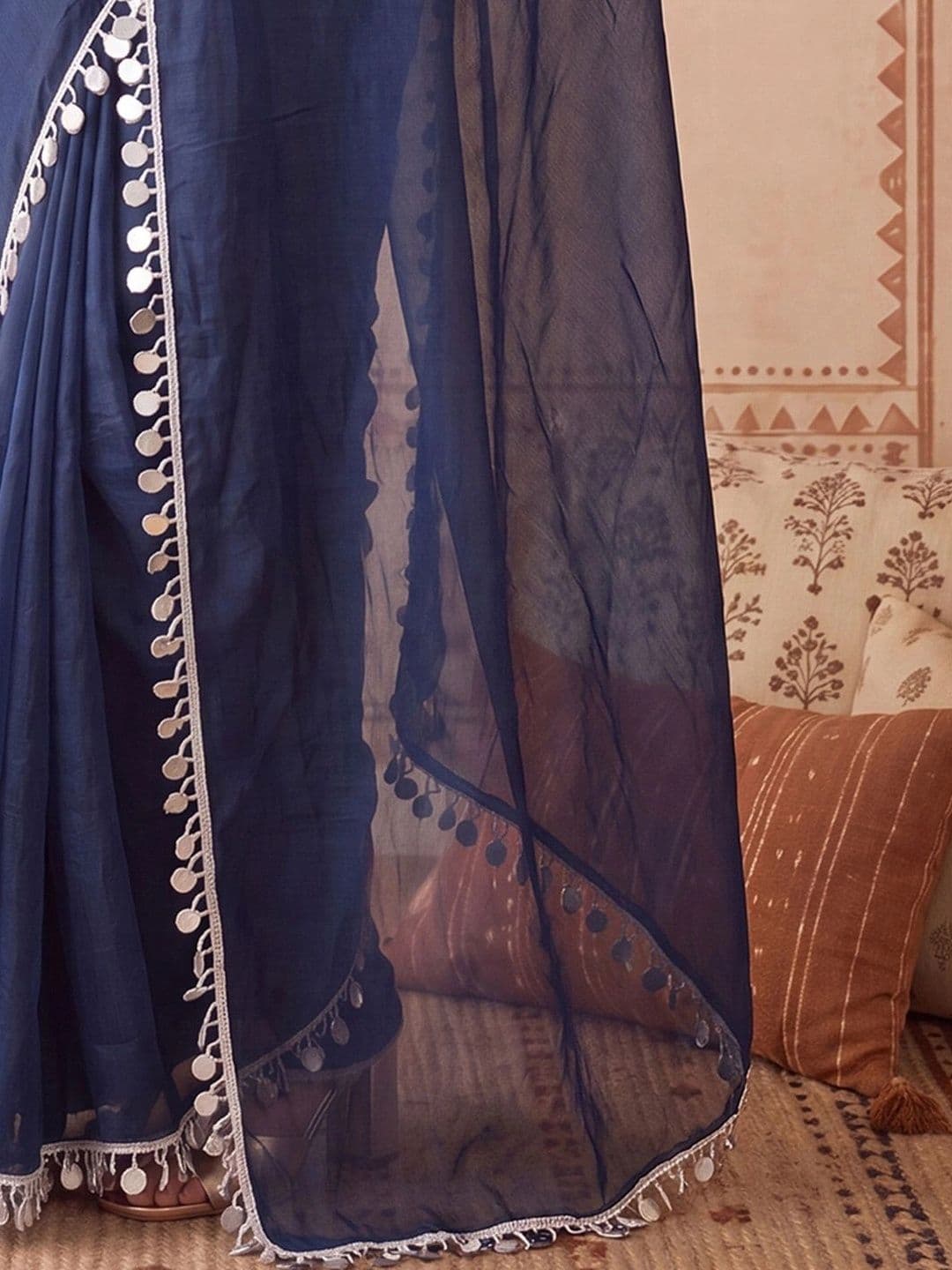 Anouk Mirror Work Satin Designer Saree thumbnail 4