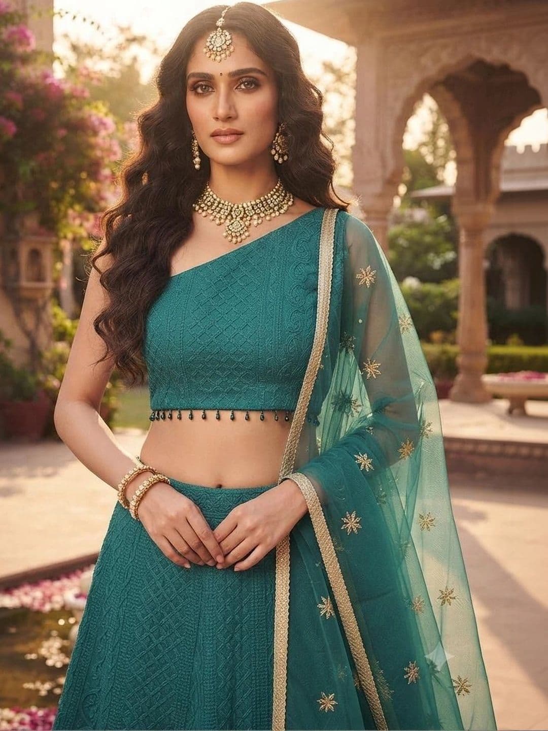Indi Kal Embroidered Thread Work Ready to Wear Lehenga & Blouse With Dupatta thumbnail 5