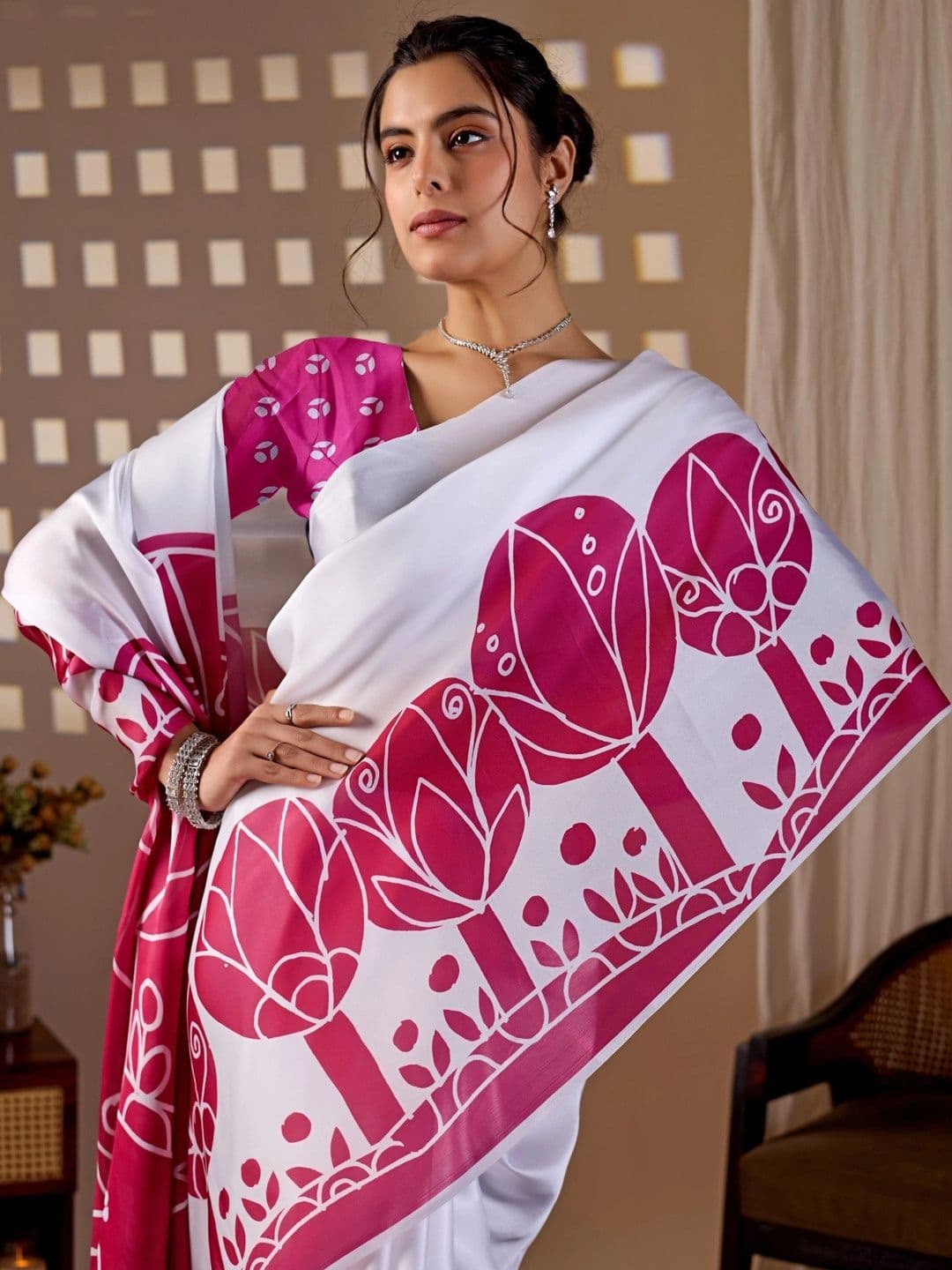 LeeliPeeri Designer Floral Satin Designer Saree thumbnail 7