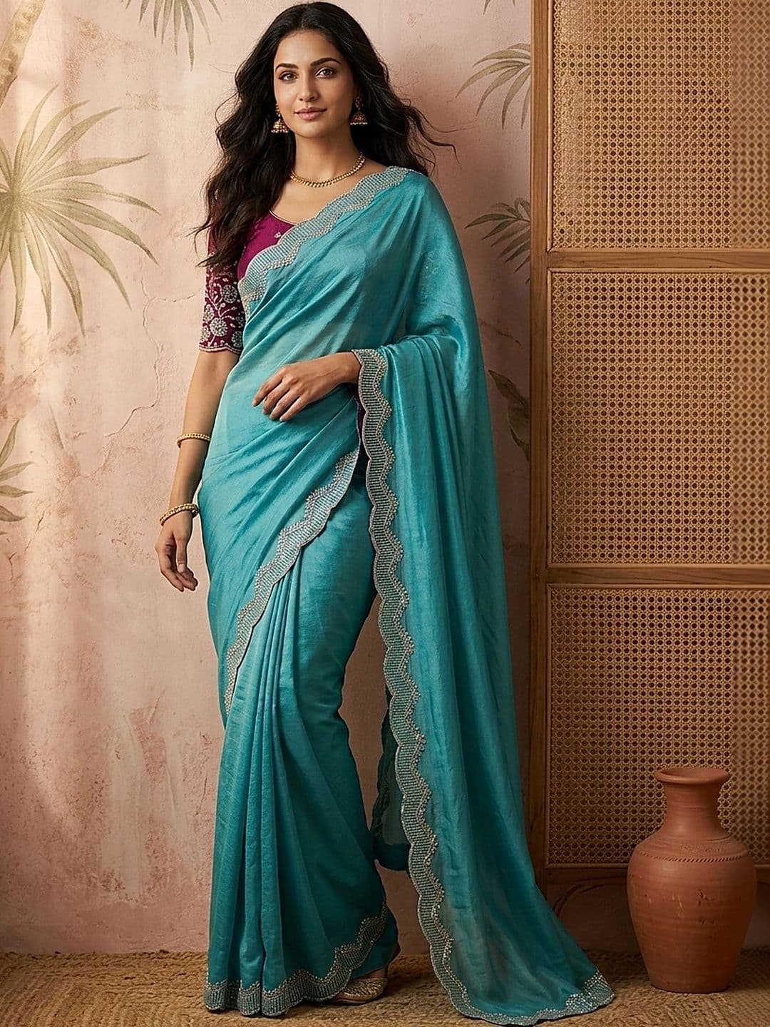 Sangria Poly Georgette Fusion Saree thumbnail 4