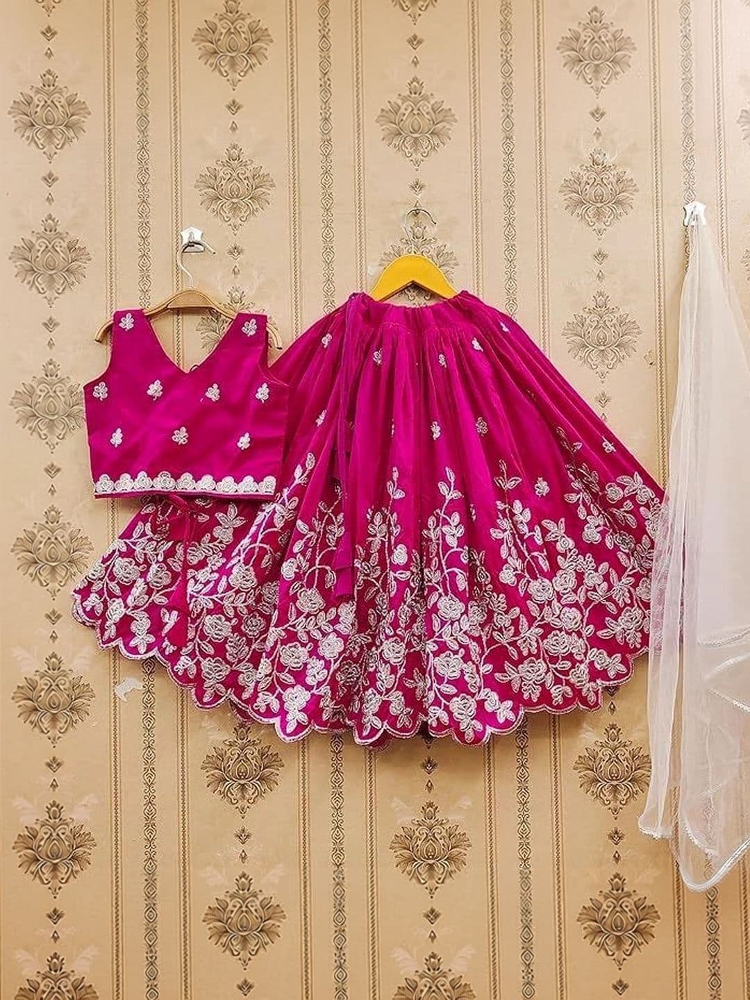 KALINI Girls Embroidered Thread Work Ready to Wear Lehenga & Blouse With Dupatta thumbnail 5