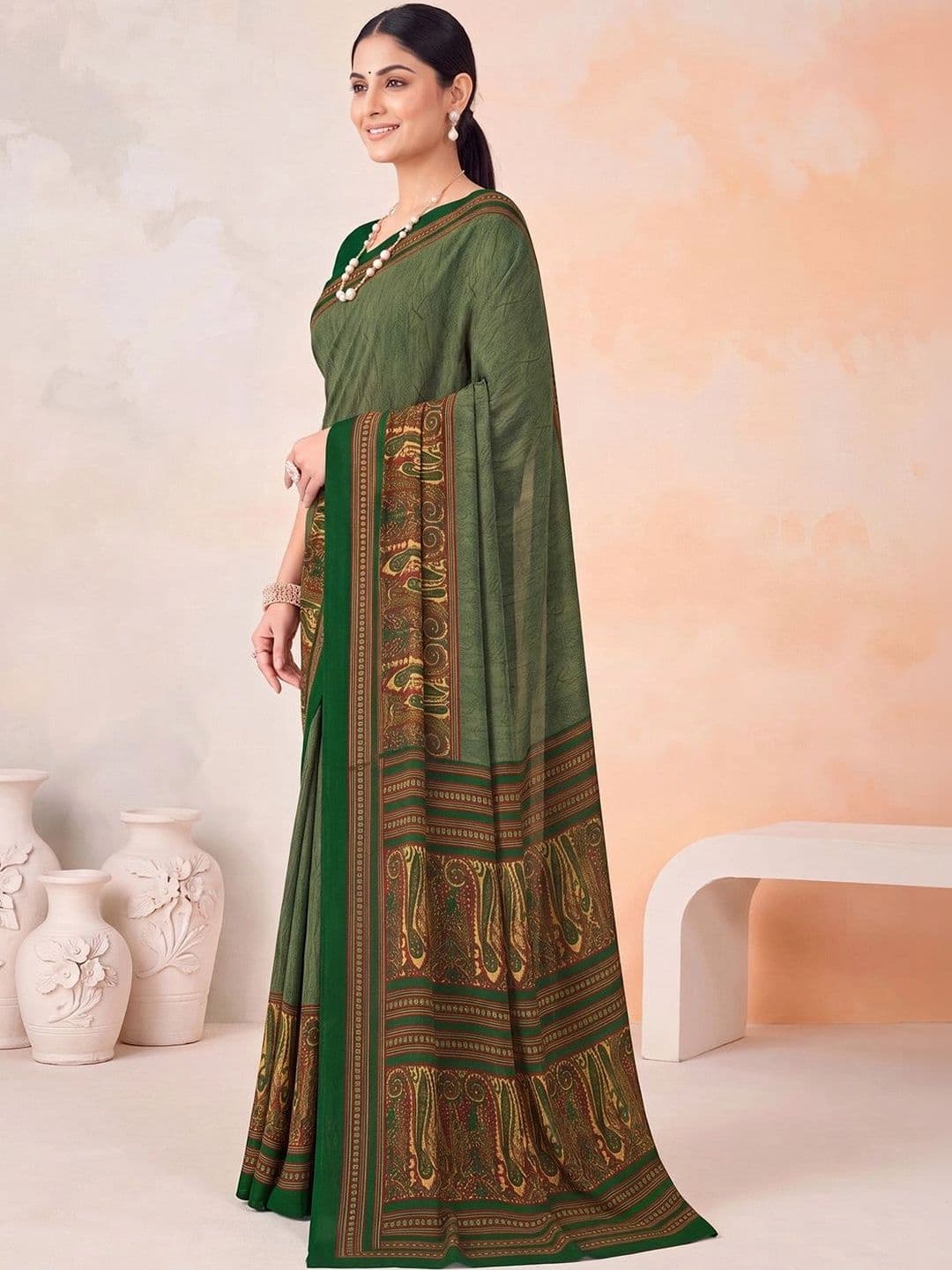 Anouk Paisley Poly Crepe Designer Saree thumbnail 2