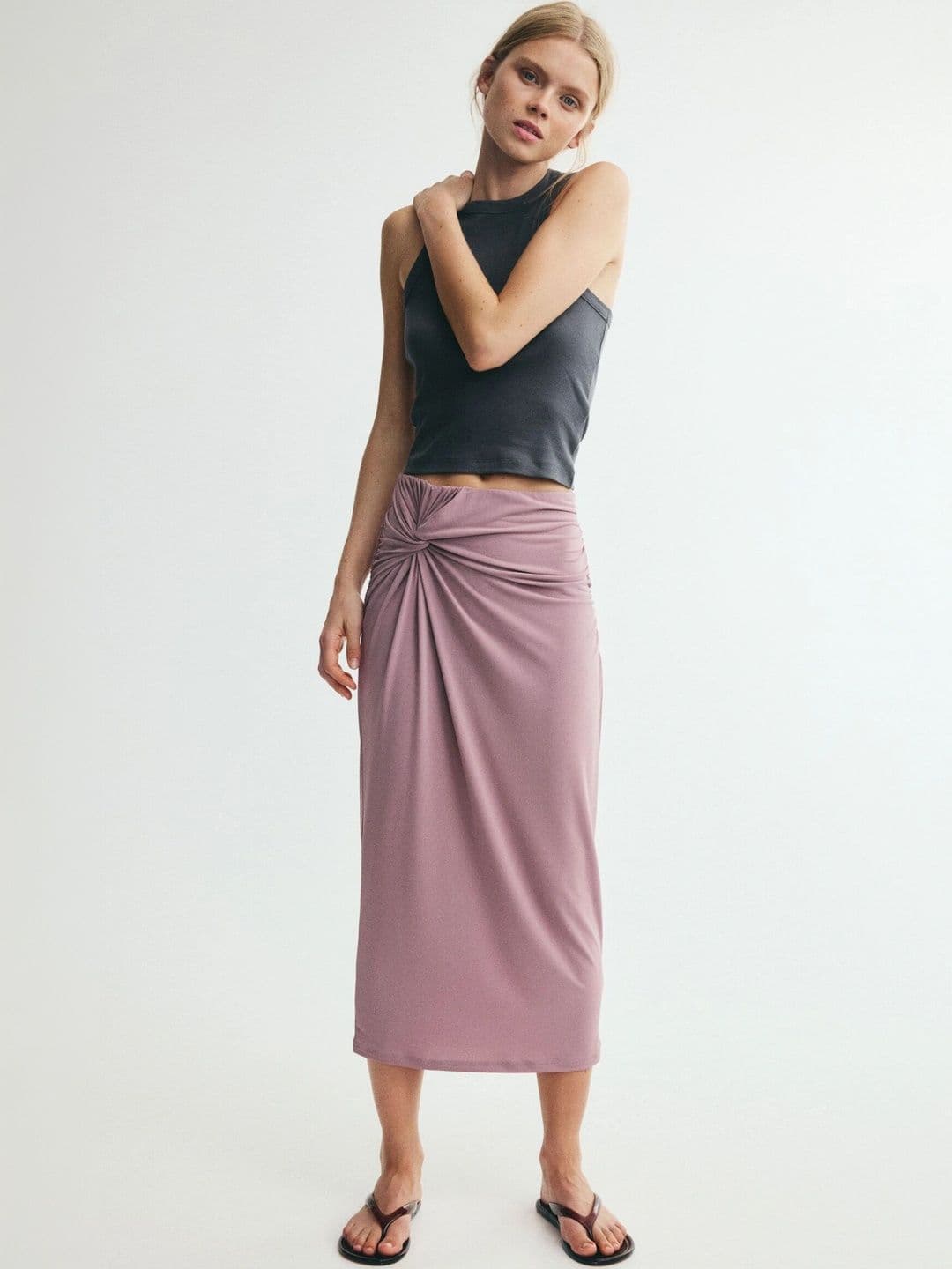 H&M Women Draped Midi Straight Skirt thumbnail 2