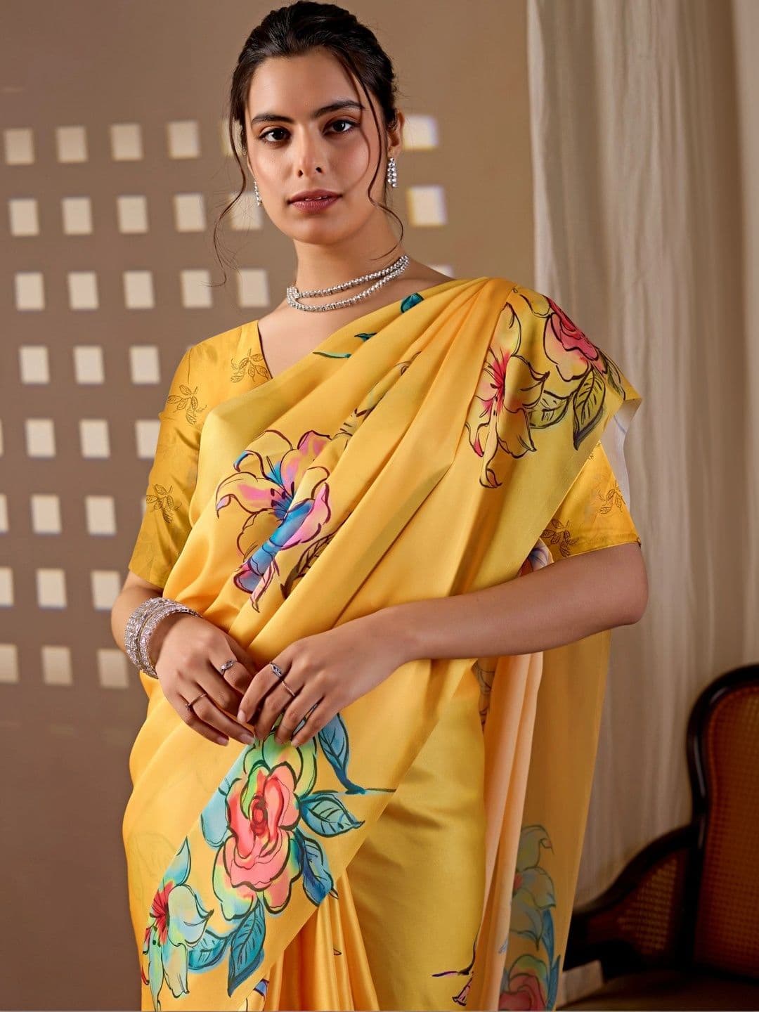 LeeliPeeri Designer Women Floral Printed Satin Designer Saree thumbnail 7