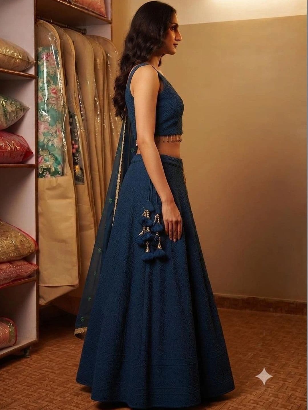 Indi Kal Embellished Thread Work Ready to Wear Lehenga & Blouse With Dupatta thumbnail 3