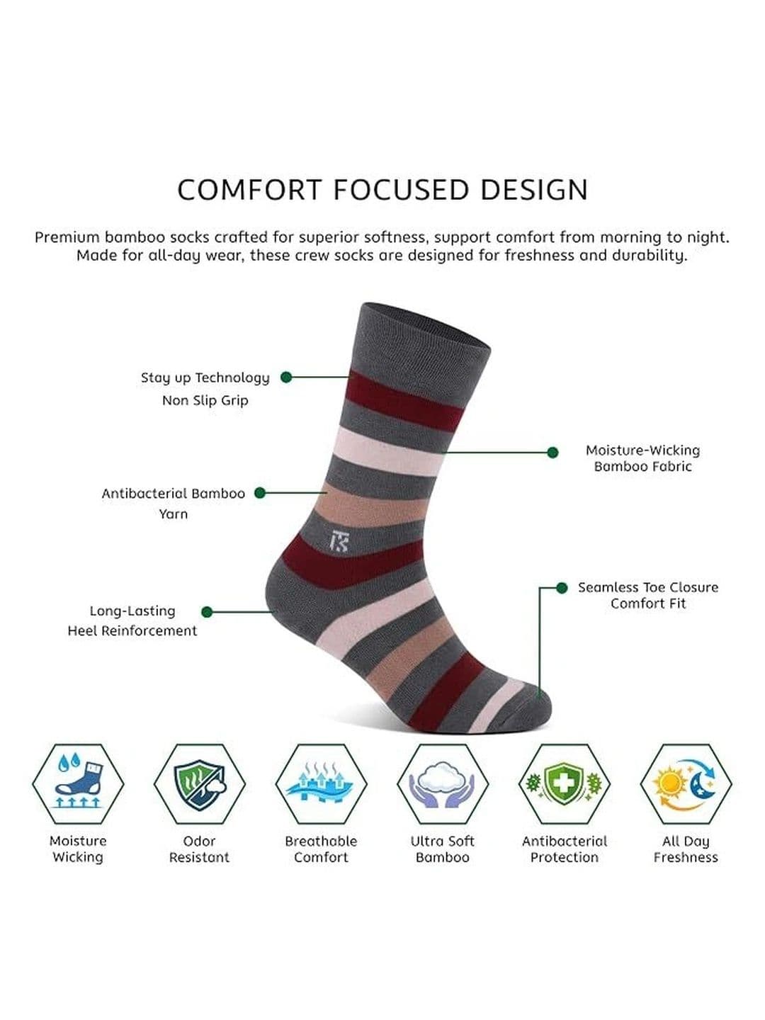 Kikitoes Men Pack of 2 Assorted Striped Calf Length Socks thumbnail 5