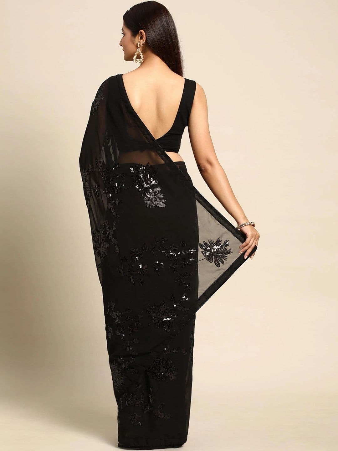 FashionsEye Embellished Sequinned Poly Georgette Designer Saree thumbnail 2