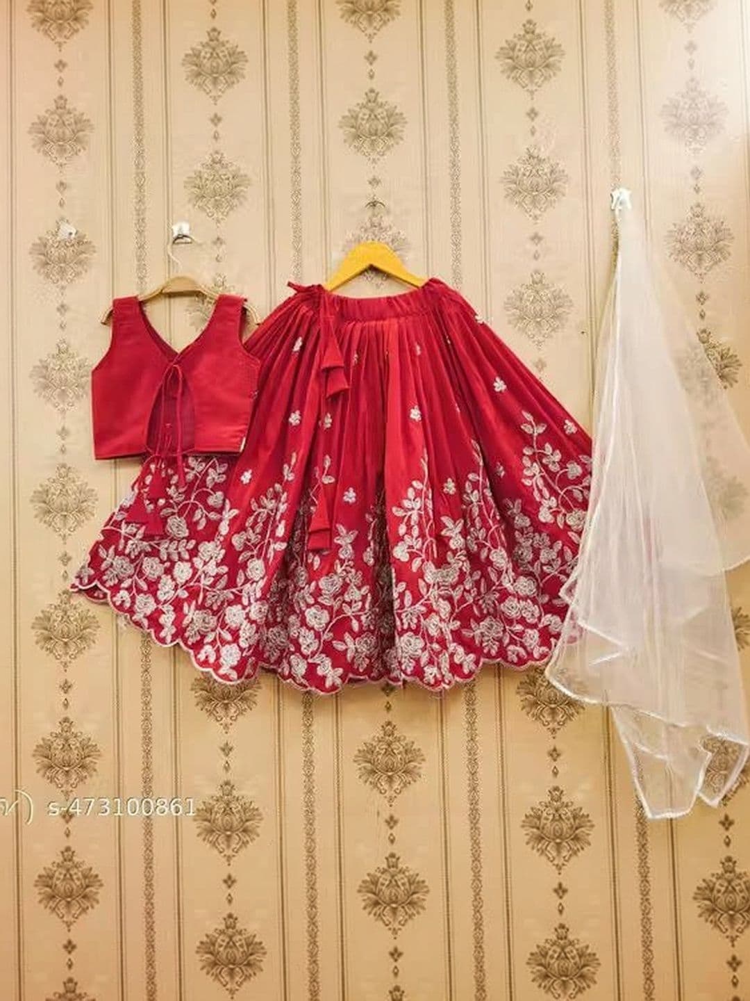 KALINI Girls Embroidered Thread Work Ready to Wear Lehenga & Blouse With Dupatta thumbnail 2
