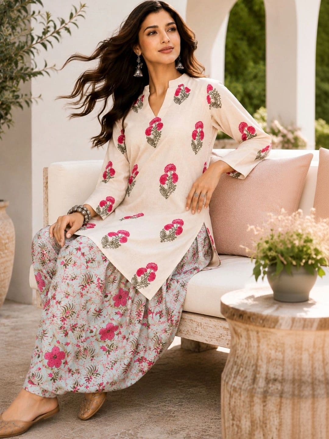 AAYUFAB Women Floral Printed Regular Pure Cotton Kurta with Patiala thumbnail 2