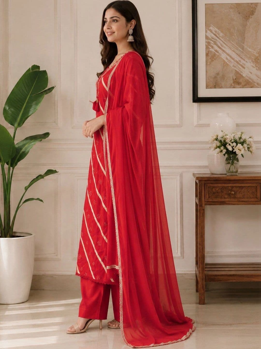 Sangria Women Ethnic Motifs Printed Regular Gotta Patti Kurta with Palazzos & With Dupatta thumbnail 6