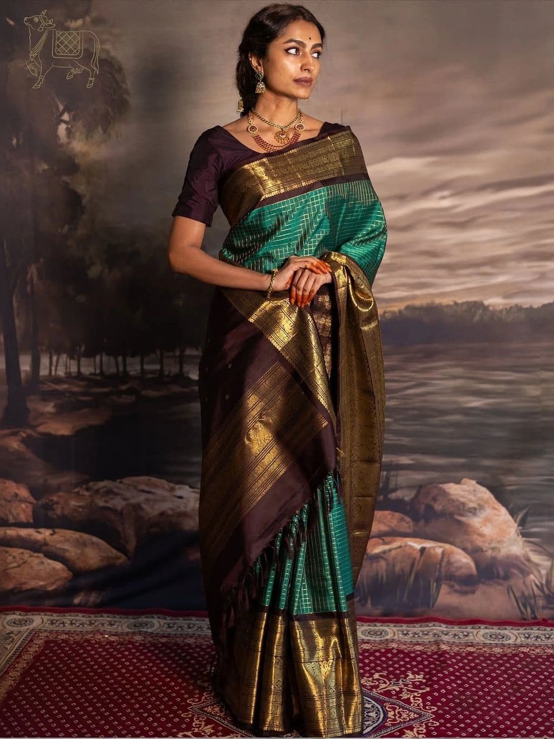 ZELLURE Kalamkari Zari Art Silk Kanjeevaram Saree - view 1